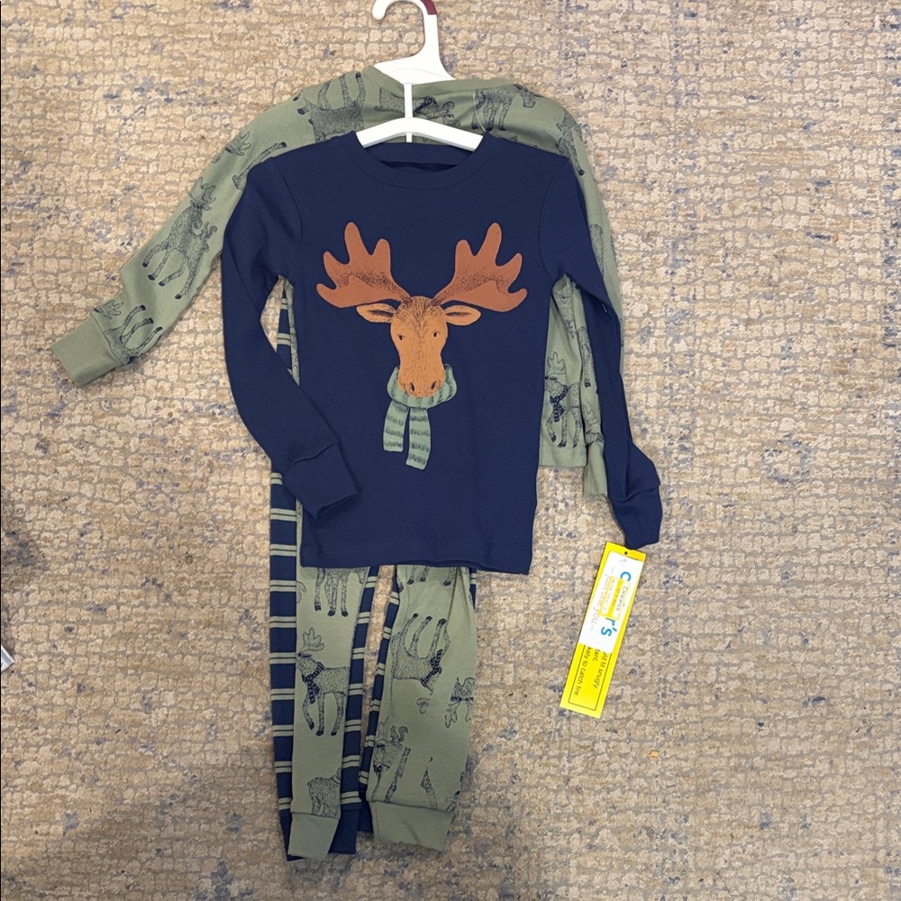 Children's Moose Pajama Set - Navy and Olive